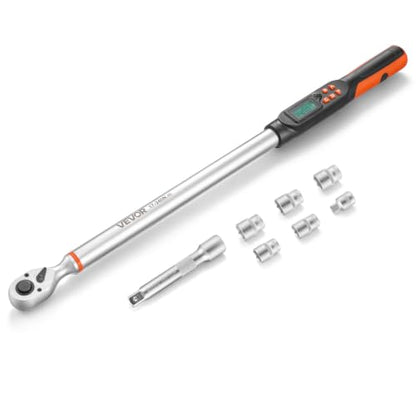 VEVOR Torque Wrench Set 1/2" Drive Digital Torque Wrench 4 Display Units, ±2% Accuracy, LCD Screen, with Buzzer and LED Indicator, with Sockets, Extension Bar, Adapter, for Automotive Repair