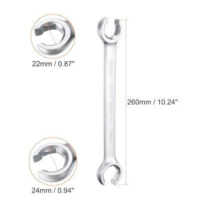 HARFINGTON Flare Nut Wrench 22mm x 24mm CR-V Nickel Plating Wrench for DIY Automotive Repairs and Household Maintenance - size: 22mm x 24mm