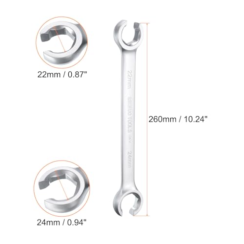 HARFINGTON 2pcs Flare Nut Wrench 22mm x 24mm High Carbon Steel Nickel Plating Wrench for DIY Hand-making Automotive Repairs and Household Maintenance - size: 22mm x 24mm