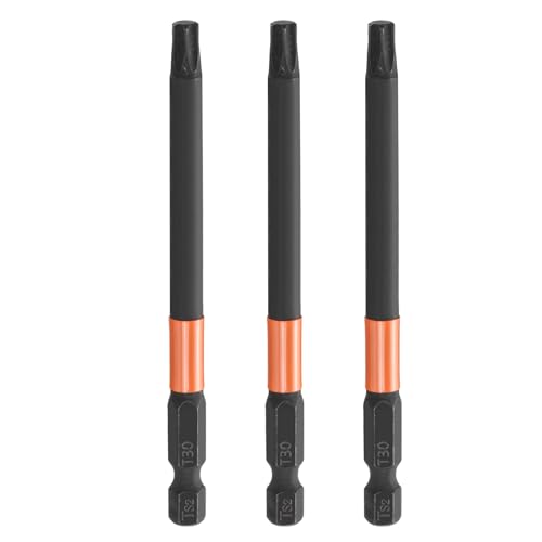 HARFINGTON 3pcs T30 Torx Head Screwdriver Bit 4" (100mm) Long 1/4" Hex Shank Magnetic No Hole Tamper Proof 6 Point Star Screw Driver Drill Bits Phosphate S2 Steel Industrial Power Tools - size: T30 x 100mm