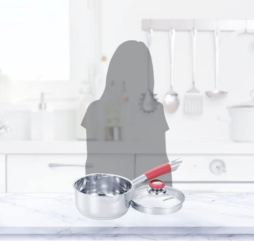 Concord 3 Quart Stainless Steel Saucepan with SIMPLE POUR Vented Glass Lid. Features Dual Pouring Spouts and Volume Marking. Perfect for making Sauces, Jam, Ramen, and more - size: 3 QT