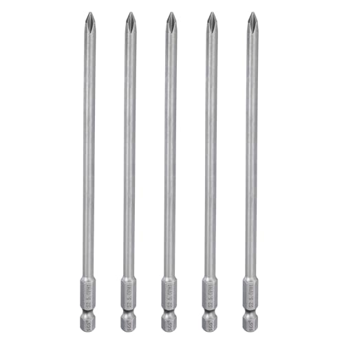 HARFINGTON 5pcs #1 Phillips Screwdriver Bit PH1 1/4" Hex Shank 6" (150mm) Long Magnetic S2 Steel Industrial Grade Screw Driver Bit Cross Head Electric Drill Bits 0.197" (5mm) Rod - size: PH1 x 150mm x 5mm