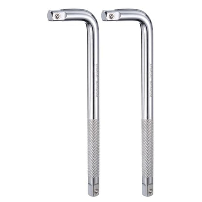 HARFINGTON 2 Pcs Socket Breaker Bar 1/2" Drive 10" Long 40CR Alloy Steel L-Shape Extension Bar Axle Nut Socket Wrench for Car Mechanical Equipment Repair, Silver - size: 1/2"x10"