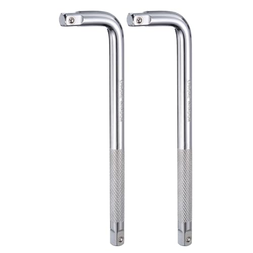 HARFINGTON 2 Pcs Socket Breaker Bar 1/2" Drive 10" Long 40CR Alloy Steel L-Shape Extension Bar Axle Nut Socket Wrench for Car Mechanical Equipment Repair, Silver - size: 1/2"x10"