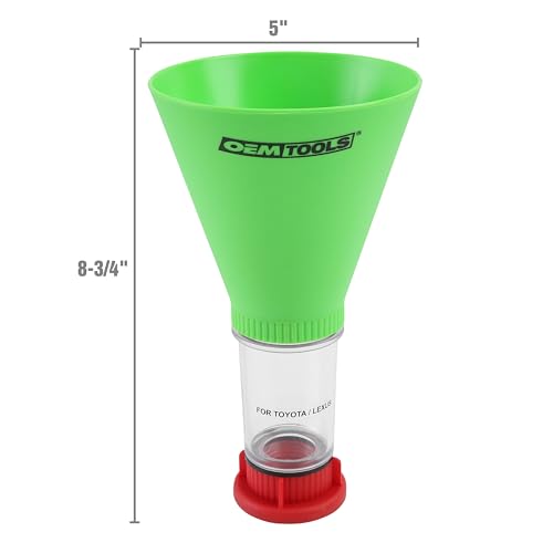 OEMTOOLS 87024 Oil Funnel for Toyota, Lexus, VW, and Mercedes Vehicles | No-Spill Design – Funnel Screws Directly into Filler Neck | Save Time on Your Next Oil Change |Hard-to-Miss Green Color - size: Toyota, Lexus, VW and Mercedes