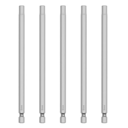 5 Pcs H6 S2 Steel Hex Bit, 6mm, 150mm Length, 1/4" Shank | Magnetic Hex Allen Wrench Screwdriver Bit, 1/4" Hex Shank, Impact Driver Bit for Furniture, Auto Repair & DIY - size: H6, style: 150mm
