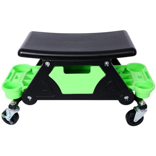 Mechanic Stool, 300 lbs Heavy Duty Rolling Garage Seat with Wheels Tool Storage Trays Drawer, 360° Swivel Creeper Seat for Auto Repair Workshop, Green