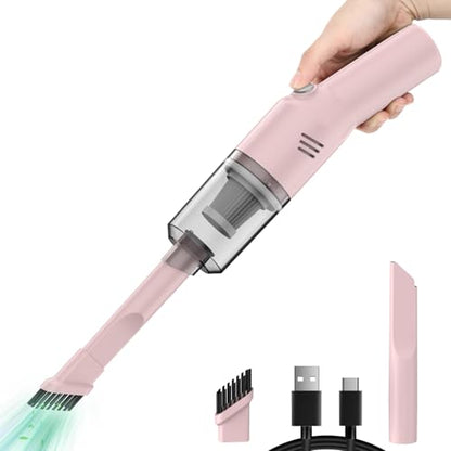 Mini Handheld Vacuum for Home&Car, Cordless Portable Rechargeable Pink | Quick Cleanups, Tight Spaces, USB-C Rechargeable, Easy Storage, Office, Cup Holders, Seat Gaps, Window Tracks