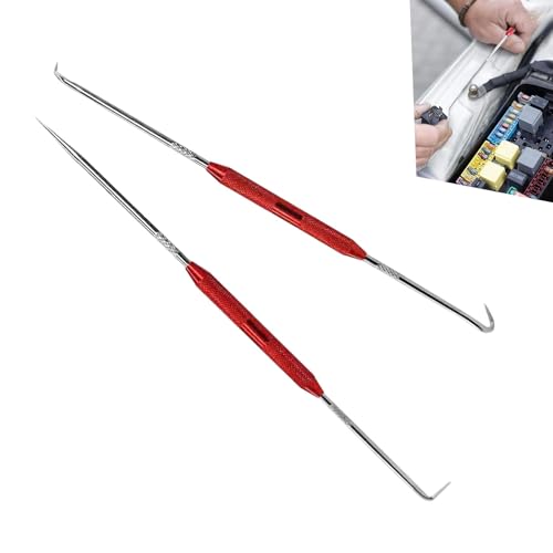 2 PCS Hook and Pick Set Puller Remover, Double-ended Carbon Steel O-ring Seal Tool, Non-slip Handle Precision Automotive Pick Tool Set, Universal for Most Cars, Trucks, SUVs (Red) - color: Red