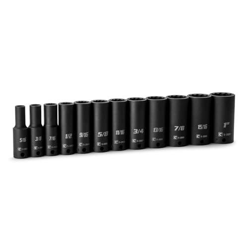 Capri Tools 3/8 in. Drive Deep Impact Socket Set, 12-Point, SAE, 5/16 to 1 in., 12-Piece - size: Deep Set / 5/16-1 in.