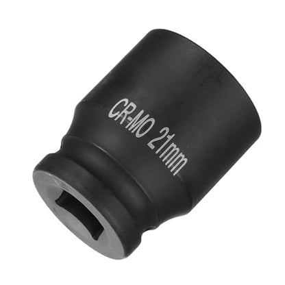 HARFINGTON 4 Point Square Socket 1/2" Drive 21mm Metric Square Impact Socket CR-MO Blackening Standard Wheel Sockets Pneumatic Socket Tool for Auto Repair Mechanical Maintenance Home Use - size: 21mm
