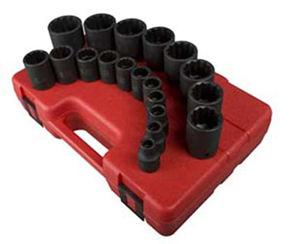 SUNEX TOOLS 2819 1/2-Inch Drive 12-Point SAE Impact Socket Set, 19 Piece - size: SAE 12 Point