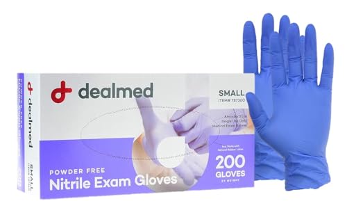 Dealmed Nitrile Exam Gloves Small 200 Count - Latex-Free, Powder-Free | ANSI A5 Cut Level, Textured Palm And Fingers, Waterproof, 9.5 in Length, Ambidextrous, Medical Use, Purple - color: Purple (Pack of 1), size: Small (Pack of 200)