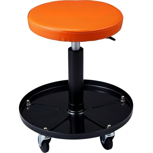 Adjustable Mechanics Rolling Creeper Seat Stool 16-22 Inch Height 250 Lbs Capacity Tool Tray for Shop Garage