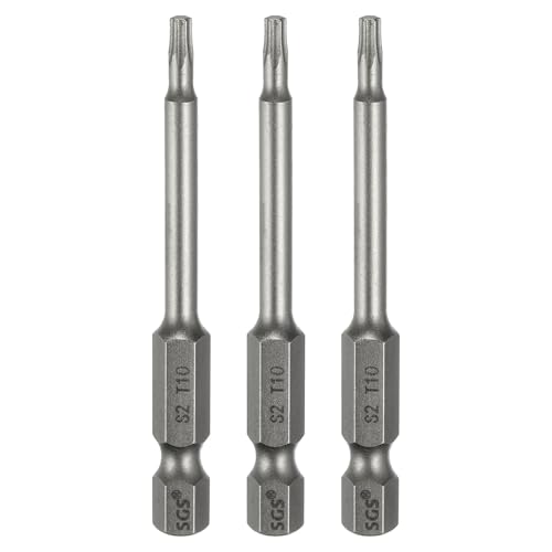 HARFINGTON 3pcs T10 Torx Head Screwdriver Bit 1/4" Hex Shank 2.6" (65mm) Long Magnetic No Hole Tip Tamper Proof 6 Point Star Screw Driver Drill Bits S2 Steel Industrial Power Screwdrivers - size: T10 x 2.6"(65mm)