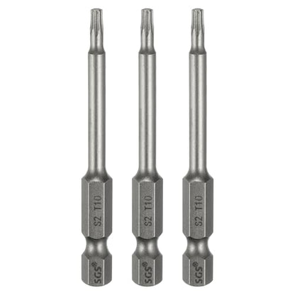 HARFINGTON 3pcs T10 Torx Head Screwdriver Bit 1/4" Hex Shank 2.6" (65mm) Long Magnetic No Hole Tip Tamper Proof 6 Point Star Screw Driver Drill Bits S2 Steel Industrial Power Screwdrivers - size: T10 x 2.6"(65mm)