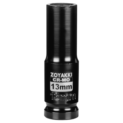 1/2" Drive 13mm Deep 6 Pt CR-MO Metric Impact Socket for Axle Nuts - size: 13mm, style: 1/2" Drive Deep