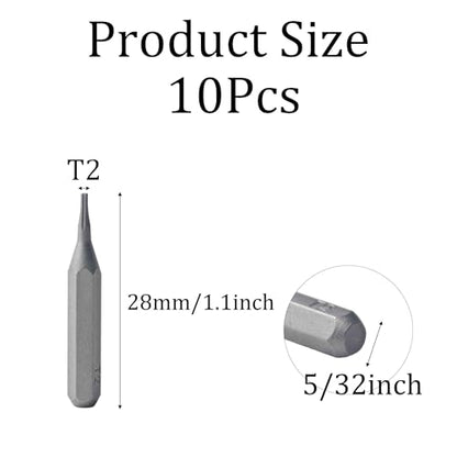 10Pcs Torx Head Screwdriver Bit Set, S2 Steel Magnetic Star Bits, 5/32" Hex Shank, Tamper Resistant, Impact Grade for Drill, Power Driver, Electronics, Home & Automotive Repair(T2) - size: T2