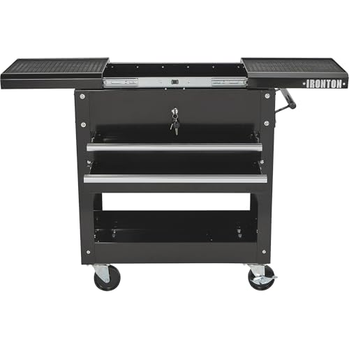 Ironton 28in. 2-Drawer Rolling Tool Cart, 350-Lb., Locking Drawers | Heavy-duty steel frame, open lower tray, quick-access tool organization, garage/workshop/warehouse use, easy maneuvering - size: 2 Drawer
