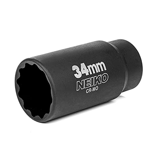 NEIKO 02525A 34mm Socket | 1/2” Drive Deep Impact Socket | Spindle & Axle Nut Socket | 12 Point |Chrome Molybdenum Cr-Mo |Deep Well Hub | Triple Square | Axle Shaft Nut Remover - size: 34 mm (Single)