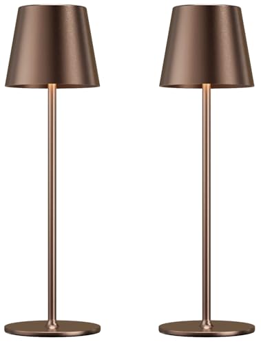Cordless Table Lamp Rechargeable Brown - KK 2 Pack 5000mAH Battery Operated Lamp for Counter, 3 Color Stepless Dimming Wireless Lamp for Dining Table, Kitchen Counter, Outdoor Patio, Touch Control - color: Brown 1, size: 2 Pack 14in - Down Light