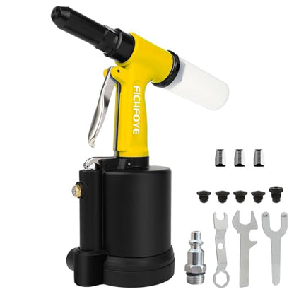 Heavy Duty Pneumatic Rivet Gun, 4000lbf Rivet Gun Set- 3/32", 1/8", 5/32", 3/16", 1/4" Air Riveter with NPT 1/4 inch for Automotive, Construction, Manufacturing Industries,Yellow - color: Yellow, size: 5 Nozzles