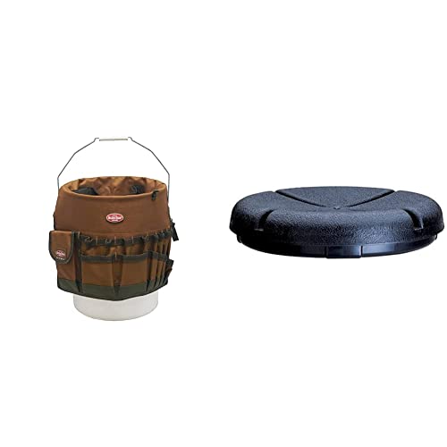 Bucket Boss The Bucketeer Bucket Tool Organizer in Brown, 10030 and Custom Leathercraft1140 EasySeat Lightweight Plastic Bucket Seat for 3 1/2 - 5 Gallon Buckets,Black