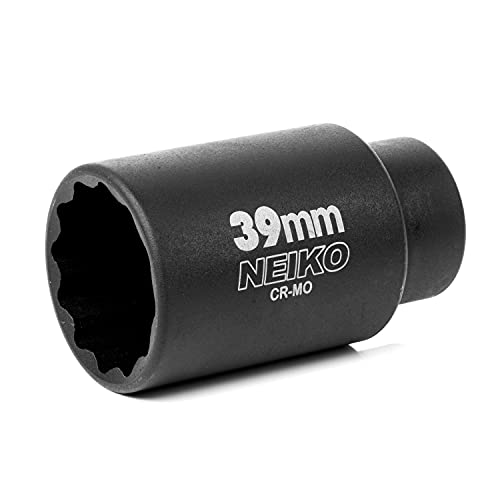 NEIKO 02529A 39mm Socket | 1/2” Drive Deep Impact Socket | Spindle & Axle Nut Socket | 12 Point |Chrome Molybdenum Cr-Mo |Deep Well Hub | Triple Square | Axle Shaft Nut Remover - size: 39 mm (Single)