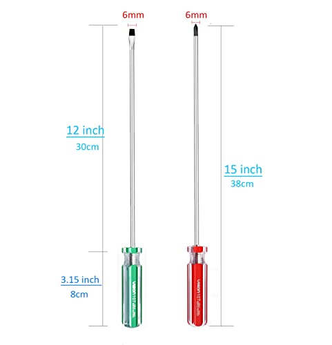 12inch PH2 Long Phillips Screwdriver and Slotted Screwdriver Long with Magnetic Tip, SKZIRI Cross Head Flat Head Long Screwdriver Set (12inch No.2) - size: 12inch No.2