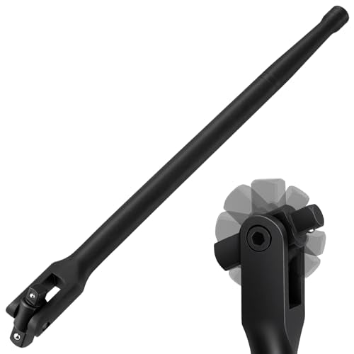 16-Inch Dual Drive Breaker Bar, 3/8" and 1/2" Drive, 360° Rotatable Head with Spring-Loaded Detent Ball