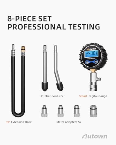 AUTOWN Digital Compression Tester Kit 8-Piece - 250 PSI Engine Compression Gauge with 4-Unit Backlit LCD, 1% Accuracy for Car Truck ATV Small Gas Engines