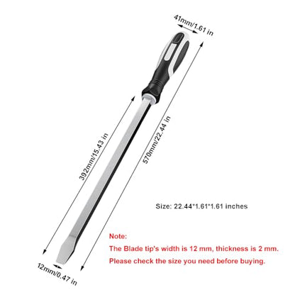 22-5/32" Demolition Screwdriver,12mm Large Demo Flathead/Slotted Screwdriver Heavy Duty, Long Straight Head Pry Bar with Square Shank for Car Repair