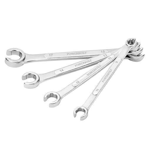 Powerbuilt 4 Piece Metric Flare Nut Wrench Set, Size Includes 9mm x10mm 11mm x 12mm 13mm x 14mm 15mm x 17mm Flare Nut Wrench, Chrome-Vanadium made - 640186 - size: 4pc Metric, style: Flare Nut