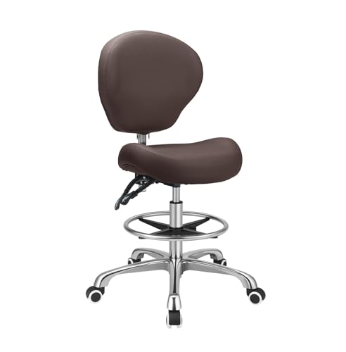 Kaleurrier Office Drafting Chairs with Backs,Talll Office Chairs | Ergonomic,Heavy Duty Drafting Stool Adjustable Height,for Art Studio Standing Desk Kitchen Garage Shop Dental Hair Salon - color: Brown
