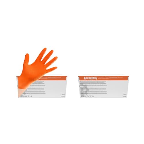 GLOVEWORKS Orange Nitrile Work Gloves, 8 Mil Disposable Heavy Duty, Raised Diamond Grip Mechanic Glove, Small 2 Cases of 1000 - size: Small, style: 2 Cases of 1000