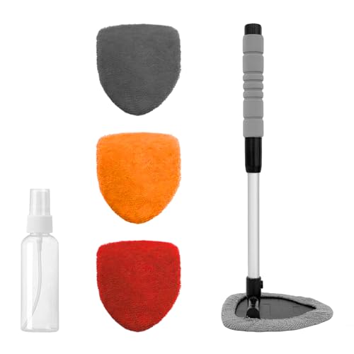 Windshield Cleaning Tool, Windshield Cleaner Tool, Car Cleaning Kit with Extendable Handle,Microfiber Cloth,Spray Bottle, Inside Auto Window Cleaner Supplies Fit for Car, Office and Home