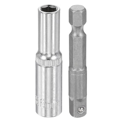 HARFINGTON Deep 6-Point Impact Socket 1/4" Drive 6mm Metric Socket 50mm (2") Long with 1/4" Hex Shank Adapter, CR-V Steel Socket Adapter Accessory Tool Set Kit for Hex Bolts Nuts - size: 6mm x 50mm