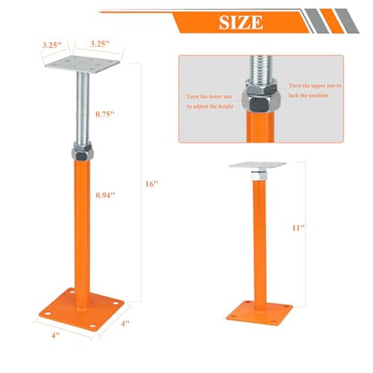 House Jacks for Leveling, Floor Jacks Screw 8 PCS Adjustable 11" - 16" Height Range, Foundation Jacks Pole Joist Support, Home Crawl Space Max Load Capacity 4 ton 8 Pack, Joist Lifting Post - size: 11"-16"