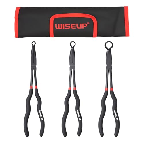 WISEUP 3-Piece 11" Long Reach Hose Grip Pliers Set, 5/16-Inch, 1/2-Inch, 3/4-Inch Dia O-shape nose plier for Easy Removal and Installation of Automotive Hoses and Fitting