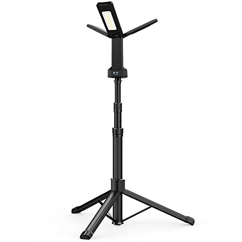 Rechargeable LED Work Light with Stand, Aluminum 67" Portable Cordless Work Light, 8AH Battery, 500/1500/2500 Lumen, 4000/6500K Dimmable Camping Light with Detachable Tripod (Carrying Bag Included) - color: Black