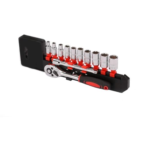 12Pcs 1/4" Ratchet Socket Wrench Set, Heavy Duty Chrome Steel Drive Socket Set of 10 4-13mm Socket Quick Release Ratchet Handles and Extensions - size: Small