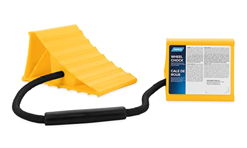 Camco Dual Standard RV Wheel Chock w/Rope - Heavy Duty Trailer Wheel Chock Constructed of Durable Plastic w/UV inhibitors - Features Rope Handle for Easy Removal - Use w/Tires Up to 26-in – 44470 - size: Dual Standard w/ Rope