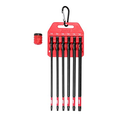 Protorq Long Impact Bit Set, TORX, 6-Inch Length, 6-Piece with 1-Piece magnetizer & demagnetizer - size: 6pc 6 in. T15-T40 with Magnetizer