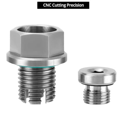 QWORK Stainless Steel M14.1-1.5 x 15mm Oversize Oil Drain Plug, Self Tapping Oil Pan Thread Repair Kit with Hex Key, O-Rings, and Copper Gaskets