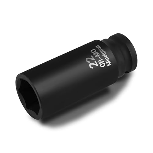 22mm Socket Deep 1/2 Drive Impact Socket 6 Point CR-MO Axle Nut Heavy-Duty Socket for Easy Removal & Installation of Wheel Hub & Axle Shaft Nuts - color: Deep_6 Pt_1/2, size: 22mm