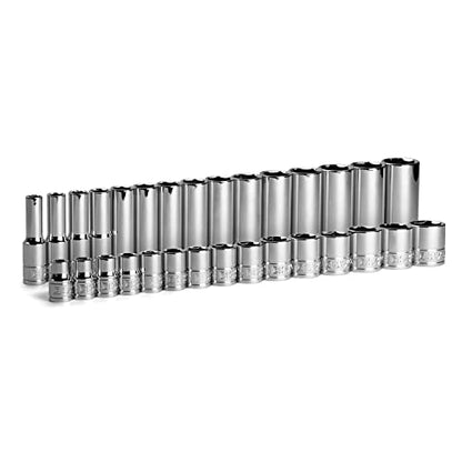 Capri Tools 3/8 in. Drive Shallow and Deep Chrome Socket Set, 6-Point, 8 to 22 mm, 30-Piece - size: Shallow & Deep Set / 8-22 mm
