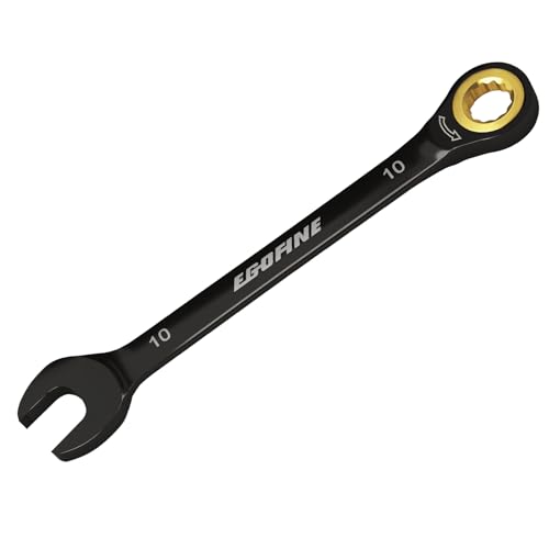 Egofine 10mm Ratchet Wrench, 10mm Wrench Ratcheting Combination Wrenches Metric, Industrial Grade Gear Spanner with 12 Point Box End, 72-Teeth Ratchet Black Electrophoretic Coating,CR-V - style: 10mm