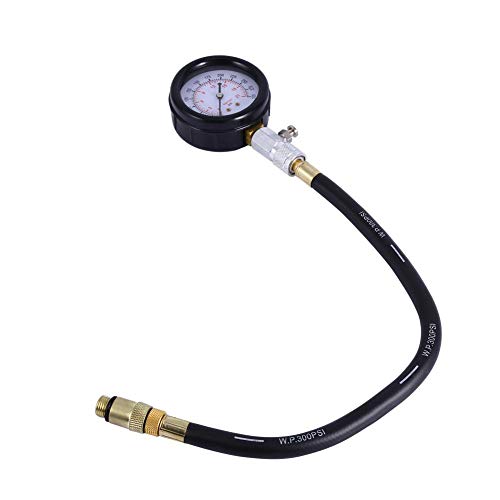 Cylinder Pressure Gauge, Multi-Functional Petrol Gas Engine Cylinder Compression Tester Test Gauge Kit 0-21BAR or 0-300PSI Car Motorcycle Garage Tools with Molded Case