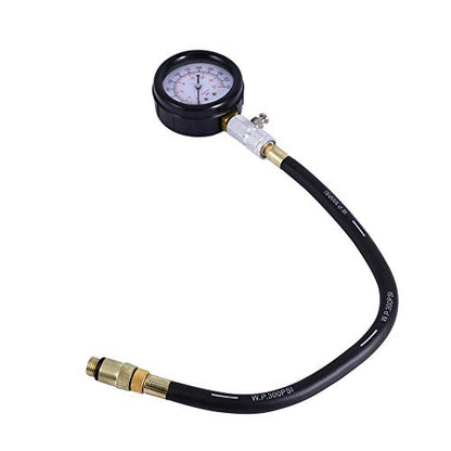 Cylinder Pressure Gauge, Multi-Functional Petrol Gas Engine Cylinder Compression Tester Test Gauge Kit 0-21BAR or 0-300PSI Car Motorcycle Garage Tools with Molded Case