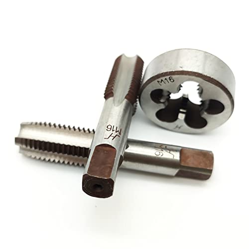 AtticZone M16 x 2.0 Metric Hand Thread Tap and Die Set, Right Hand 16 * 2.0, Alloy Tool Steel, 1 Taper Tap, 1 Plug Tap, 1 Round Die for Metal Working DIY Industrial - size: M16x2.0